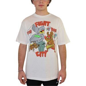 Belchez Mens Fight City Animated Graphic T-Shirt, White, L, DM